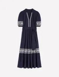 Amara Embroidered Jersey Dress-Navy Embroidery(Petite,2)