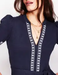 Amara Embroidered Jersey Dress-Navy Embroidery(Petite,2)