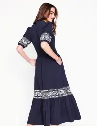 Amara Embroidered Jersey Dress-Navy Embroidery(Petite,2)