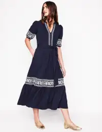 Amara Embroidered Jersey Dress-Navy Embroidery(Petite,2)