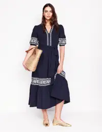 Amara Embroidered Jersey Dress-Navy Embroidery(Petite,2)
