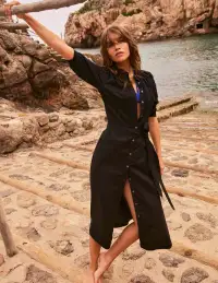 Ada Linen Midi Dress-Black(Petite,2)