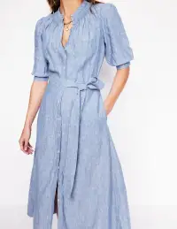 Ada Linen Midi Dress-Grey Blue Chambray(Petite,2)