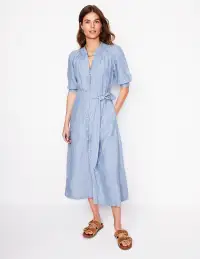 Ada Linen Midi Dress-Grey Blue Chambray(Petite,2)