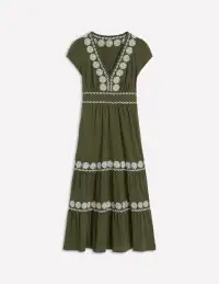 Eloise Embroidered Midi Dress-Classic Khaki(Petite,2)