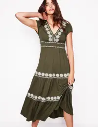 Eloise Embroidered Midi Dress-Classic Khaki(Petite,2)