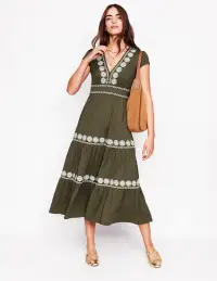 Eloise Embroidered Midi Dress-Classic Khaki(Petite,2)