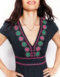 Eloise Embroidered Midi Dress-Navy(Petite,2)