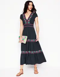 Eloise Embroidered Midi Dress-Navy(Petite,2)