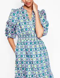 Elena Tiered Cotton Midi Dress-Multi. Floweret Tile(Petite,2)