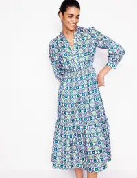 Elena Tiered Cotton Midi Dress-Multi. Floweret Tile(Petite,2)