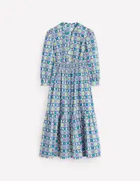 Elena Tiered Cotton Midi Dress-Multi. Floweret Tile(Petite,2)