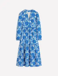 Violet Cotton Midi Dress-Gallery Blue. Dahlia Stamp(Petite,2)