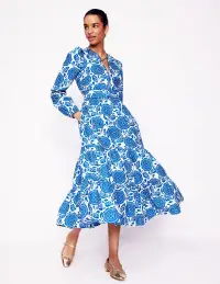 Violet Cotton Midi Dress-Gallery Blue. Dahlia Stamp