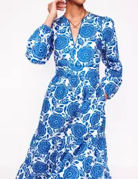 Violet Cotton Midi Dress-Gallery Blue. Dahlia Stamp(Petite,2)