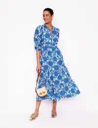 Violet Cotton Midi Dress-Gallery Blue. Dahlia Stamp(Petite,2)