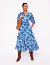 Violet Cotton Midi Dress-Gallery Blue. Dahlia Stamp(Petite,2)
