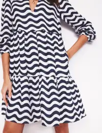 Esme Linen Short Dress-French Navy. Mono Wave(Regular,2)