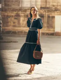Rhea Embroidered Midi Dress-Navy(Petite,2)