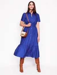 Jane Smocked Shirt Dress-Bright Blue(Petite,2)