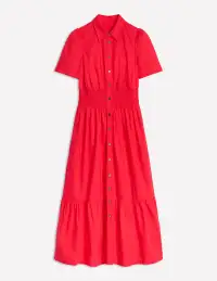 Jane Smocked Shirt Dress-Strawberry Tart Red(Petite,2)