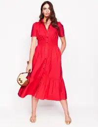 Jane Smocked Shirt Dress-Strawberry Tart Red(Petite,2)