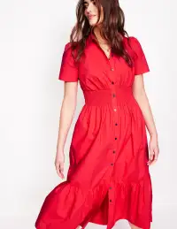 Jane Smocked Shirt Dress-Strawberry Tart Red(Petite,2)