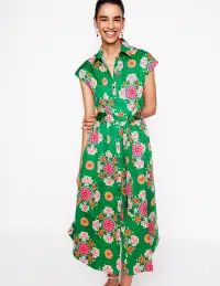 Rachel Cotton Midi Shirt Dress-Rich Emerald. Meadow Posy