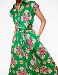 Rachel Cotton Midi Shirt Dress-Rich Emerald. Meadow Posy(Petite,2)