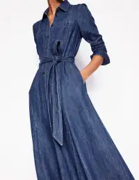 Mila Denim Midi Shirt Dress-Mid Vintage(Petite,2)