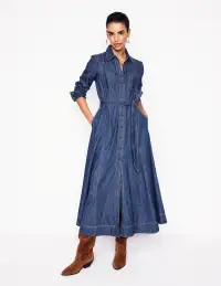 Mila Denim Midi Shirt Dress-Mid Vintage(Petite,2)