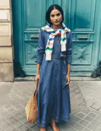 Mila Denim Midi Shirt Dress-Mid Vintage(Petite,2)