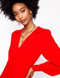 Scalloped Collar Tea Dress-Poppy Red(Petite,2)