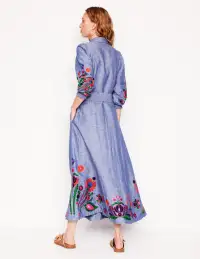Clara Linen Blend Shirt Dress-Blue Chambray. Embroidered(Petite,2)