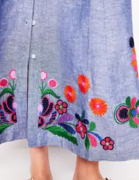 Clara Linen Blend Shirt Dress-Blue Chambray. Embroidered(Petite,2)