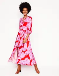 Ruby Collarless Shirt Dress-Rouge. Bow Scatter(Petite,2)