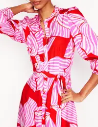 Ruby Collarless Shirt Dress-Rouge. Bow Scatter(Petite,2)