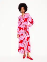 Ruby Collarless Shirt Dress-Rouge. Bow Scatter(Petite,2)