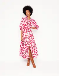 Clara Cotton Shirt Dress-Ivory. Heart Cluster