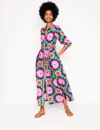 Clara Cotton Shirt Dress-Multi. Flower Tile