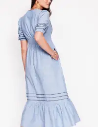 Smocked Waist Linen Dress-Grey Blue Chambray(Petite,2)