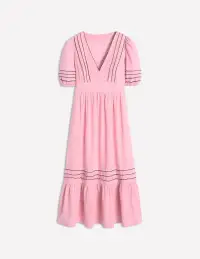 Smocked Waist Linen Dress-Meadowsweet Pink(Petite,2)