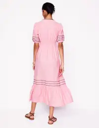 Smocked Waist Linen Dress-Meadowsweet Pink(Petite,2)