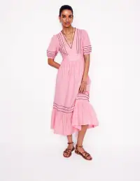 Smocked Waist Linen Dress-Meadowsweet Pink(Petite,2)