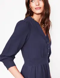 Elena Double Cloth Midi Dress-Navy(Petite,2)