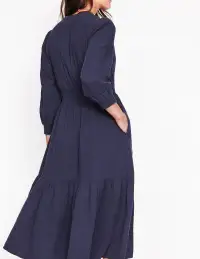 Elena Double Cloth Midi Dress-Navy(Petite,2)