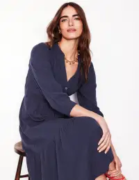 Elena Double Cloth Midi Dress-Navy(Petite,2)