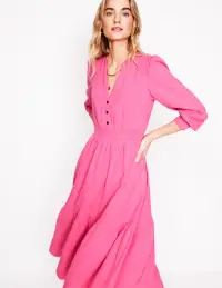 Elena Double Cloth Midi Dress-Sorbet Pink(Petite,2)