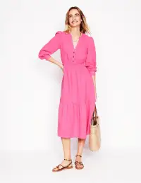 Elena Double Cloth Midi Dress-Sorbet Pink(Petite,2)