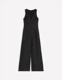 V-Neck Linen Jumpsuit-Black(Petite,2)